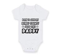 FoxyPrinting Football Baby Grow - Born To Support Derby County Just Like Daddy Bodysuit - Father’s Day Gift for Derby County Fan Dad - Cute Baby Vest Outfit, Design-17, 0-3 months