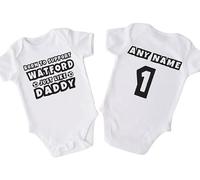FoxyPrinting Football Baby Grow - Born To Support Watford Just Like Daddy Bodysuit - Father’s Day Gift for Watford Fan Dad - Cute Baby Vest Outfit