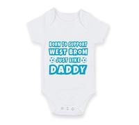 FoxyPrinting Football Baby Grow - Born To Support West Brom Just Like Daddy Bodysuit - Father’s Day Gift for West Brom Fan Dad - Cute Baby Vest Outfit, Design-17, 0-3 months
