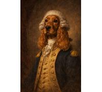 FoxyPrinting George Washington Dog Portrait Poster - Founding Father Dog Wall Art - Funny Historical Pet Painting - Vintage American Patriotic Decor, A3 Poster + Silver Frame