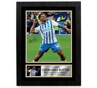 FoxyPrinting Georginio Rutter Brighton & Hove Albion Poster Print - Signed Autograph Style Football Wall Art - Framed or Unframed - Gift for Fans, A3 Poster Print (420x297mm)
