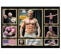 FoxyPrinting Gordon Ryan “The King” Poster - Printed Autograph MMA & BJJ Wall Art - Submission Wrestling Champion Collage - UFC & Grappling Fan Gift Decor, A4 Poster + Gold Frame
