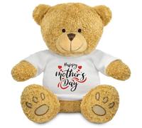 FoxyPrinting Happy Mother’s Day Teddy Bear - Black & Red Script Heart Design Plush Toy - Soft Cuddly Gift for Mum - Mother’s Day Keepsake