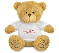 FoxyPrinting Happy Mother’s Day Teddy Bear - Classic Red Script Heart Design Plush Toy - Soft Cuddly Gift for Mum - Mother’s Day Keepsake Present