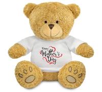 FoxyPrinting Happy Mother’s Day Teddy Bear - Red Accent Script Heart Design Plush Toy - Soft Cuddly Gift for Mum - Mother’s Day Keepsake