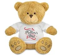 FoxyPrinting Happy Mother’s Day Teddy Bear - Red Swirl Script Design Plush Toy - Soft Cuddly Gift for Mum - Mother’s Day Keepsake Present