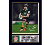 FoxyPrinting Henry Pollock Northampton Saints Poster - Printed Autograph Rugby Wall Art - England Rugby Rising Star Print - Saints Fan Gift Sports Decor, A3 Poster + Black Frame