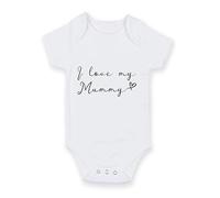 FoxyPrinting “I Love My Mummy” Baby Grow - Elegant Script Baby Bodysuit - White Short Sleeve Cotton Romper - Newborn & Baby Gift, Design-07, 3-6 months