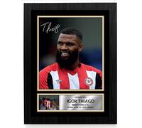 FoxyPrinting Igor Thiago Autographed Poster Print - Brentford F.C. Football Star Wall Art - Framed or Unframed - Gift for Fans, A4 Poster + Silver Frame
