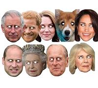 FoxyPrinting King Charles CORONATION 8 x Royal Family Celebrity Cardboard Party Face Mask PACK Fancy Dress for King Charles Street party
