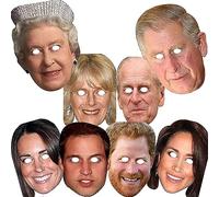 FoxyPrinting King Charles CORONATION 8 x Royal Family Celebrity Cardboard Party Face Mask PACK Fancy Dress for King Charles Street party