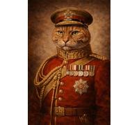 FoxyPrinting Lord Kitchener Cat Portrait Poster - British Army General Cat Wall Art - Vintage Military Cat Painting - Funny Historical Pet Decor, A2 Poster + Black Frame