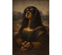 FoxyPrinting Mona Lisa Dog Portrait Poster - Funny Renaissance Dog Wall Art - Classic Parody Pet Painting - Vintage Leonardo Style Decor, A3 Poster + Silver Frame