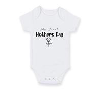 FoxyPrinting “My First Mother’s Day” Baby Grow - Baby Bodysuit with Flower Design - White Short Sleeve Cotton Romper - Gift for Mum & Newborn, Design-16, 12-18 months