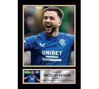 FoxyPrinting Nicolas Raskin Signed Autograph Poster - Rangers FC Star Print - Gift for Football Fans, A3 Poster + Silver Frame