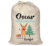 FoxyPrinting PERSONALISED Rudolph Blue Oscar XL EXTRA LARGE Children's Christmas Sack Santa Sack Present - CHANGE NAME IF YOU WANT