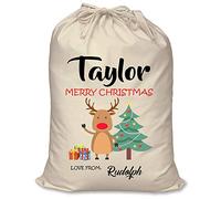 FoxyPrinting PERSONALISED Rudolph Red Taylor XL EXTRA LARGE Children's Christmas Sack Santa Sack Present - CHANGE NAME IF YOU WANT