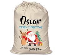 FoxyPrinting PERSONALISED Santa and Rudolph Blue Oscar XL EXTRA LARGE Children's Christmas Sack Santa Sack Present - CHANGE NAME IF YOU WANT