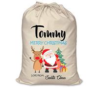 FoxyPrinting PERSONALISED Santa and Rudolph Blue Tommy XL EXTRA LARGE Children's Christmas Sack Santa Sack Present - CHANGE NAME IF YOU WANT