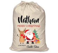 FoxyPrinting PERSONALISED Santa and Rudolph Red Nathan XL EXTRA LARGE Children's Christmas Sack Santa Sack Present - CHANGE NAME IF YOU WANT