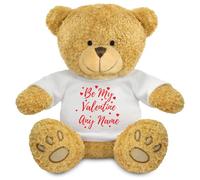 FoxyPrinting Personalized Valentine’s Day Teddy Bear - “Be My Valentine” with Custom Name & Heart Design - Romantic Gift for Him or Her