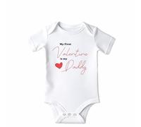 FoxyPrinting Valentines Babygrows - My First Valentine Is My Daddy Baby Grow - Red Heart Bodysuit for Girls & Boys - Soft Cotton Valentine’s Gift for New Dads, Design-015, 9-12 months