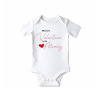 FoxyPrinting Valentines Babygrows - My First Valentine Is My Mummy Baby Grow - Red Heart Bodysuit for Girls & Boys - Soft Cotton Valentine’s Gift for New Mums, Design-016, 6-9 months