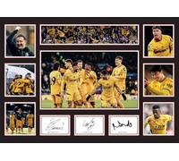 FoxyPrinting Wolves Poster Print - Signed Style Collage Featuring Hwang Hee-chan, Nelson Semedo & Strand Larsen - Framed or Unframed - Gift for Football Fans, A4 Poster + Black Frame