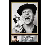 FoxyPrinting YUNGBLUD Signed Poster Print - Black & White Music Wall Art - Autograph Style Collectors Poster - Alternative Rock Musician Decor for Bedroom, Studio & Fan Gifts, A3 Poster + Gold Frame