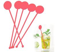 FOYARA 100 Pcs 7 Inches Cocktail Swizzle Stick - Disc Top Drink Stirrers Plastic Bar Drinks Mixing Rod for Coffee Whiskey Beverage (Red)