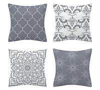 Foyaya Cushion Covers 50x50cm Grey Pattern Geometric Cushion Cover Set of 4,Soft Velvet Decorative Pillow Covers Square Sofa Throw Pillow Case for Living Room Sofa Couch Bed Pillowcases 20x20 inches