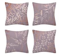 Foyaya Cushion Covers Lilac Plant Cushion Cover 65x65cm Set of 4 Velvet Sofa Cushions Decorative Square Pillow Covers for Farmhouse Home Office Couch Bedroom Car Pillowcase 26x26 inch