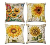 Foyaya Cushion Covers Sunflower Cushion Cover 60x60cm Set of 4 Velvet Sofa Cushions Decorative Square Pillow Covers for Farmhouse Home Office Couch Bedroom Car Pillowcase 24x24 inch