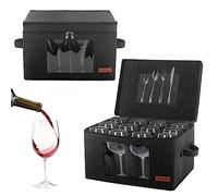 Foyego 2 Pack Wine Glass Storage Box with Dividers, Stemware Storage Containers for Packing and Moving, China Storage Containers Box for 12 Crystal Glassware, Wine Glasses, Drinkware