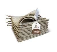 Foyer Nuage 6Pcs Waffle Pattern Microfibre Glass Cleaning Cloth With lanyard, 340GSM, Lint Free Glass Cloth for Polishing Mirrors Stainless Steel, All-Purpose Microfiber Towels(Khaki, 30 x 30 cm)