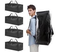 Foyer Nuage Storage Bags with Zips, Strong and Durable Big Bags with Handle and Backpack Straps for Moving House, Laundry Bags, Clothes Storage (Black, 71x33x31cm, 4pcs)