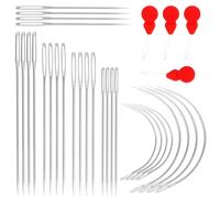 Foyods 28 PCS Upholstery Hand Sewing Needles with 8 PCS Curved Sewing Needles, 20 Leather Needles for Hand Stitching, 4 Needle Threaders, Large Eye Beading Leather Needles for Hand Sewing Carpet Canvas