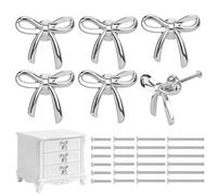 Foyofly 6 Pack Silver Bow Dresser Knobs Cute Drawer Knobs Zinc Alloy Brushed Brass Hardware Handles Pulls Vintage Cupboard Drawer Knob for Kitchen Cabinets Home Bedroom (6, Silver)