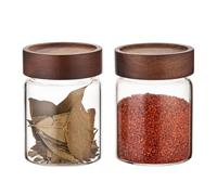 Foyofly Glass Jars with Lid Spice Jars With Screw Wooden Lids Airtight Kitchen Storage Jar Canister for Sea Salt Paprika Herbs Cinnamon Coffee Seasoning Fermenting Pickling