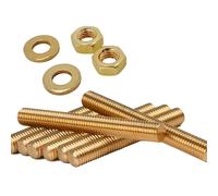 Foyoram M6x60mm Metric Thread Stud Bolt Full Threaded Rods 4 pcs Hex Nuts 8 pcs Plain Washers 8 pcs Brass CW617N C38000 CuZn40Pb2 (M6 x 60 mm)