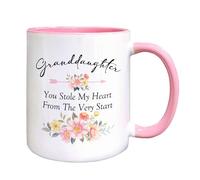 Foyoulame Granddaughter Gifts Coffee Mugs, Granddaughter Tea Cup Gifts for Birthday from Grandma Grandpa, You Stole My Heart from the Very Start Floral Ceramic Coffee Tea Mug 11oz