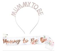 Foyscr 2 Pack Mummy to Be Sash Set, Baby Shower Favors, Sage Green Yarn Satin, Botanical Pattern, Shimmering Rose Gold, Mum to be Gifts for Baby Shower Decorations