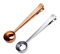 Foyscr 2PCS 7-Inch Coffee Scoop with Bag Clip, Multifunctional Coffee Scoop for Measuring Ground Coffee and Coffee Beans, Stainless Steel Kitchen Tool (Rose Gold+Silver)