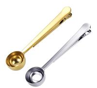 Foyscr 2PCS 7-Inch Coffee Scoop with Bag Clip, Multifunctional Coffee Scoop for Measuring Ground Coffee and Coffee Beans, Stainless Steel Kitchen Tool (Gold+Silver)