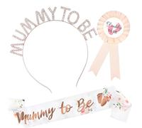 Foyscr 3 Pack Mummy to Be Sash Set, Baby Shower Favors, Sage Green Yarn Satin, Botanical Pattern, Shimmering Rose Gold, Mum to be Gifts for Baby Shower Decorations