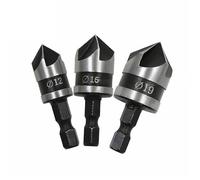 Foyscr 3 Pcs 1/4 Inch Hex Shank Countersink Drill Bit Set, 5 Flute 90 Degree Chamfering Counter Sinker, Wood Drill Bits 12mm 16mm 19mm