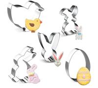 Foyscr 5Pcs Cookie Cutter Shape Baking Set, Cookie Cake Cartoon Baking Cutter Molds, Stainless Steel Metal Tools, Professional Pastry Decorating Tools, Eggs, Bunny Face, Chick, Two Bunnies
