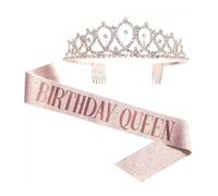Foyscr Birthday Queen Sash with Rhinestone Tiara Kit for 21st,30th,40th,Women's Birthday Sash, Birthday Party Decoration Supplies (Rose Gold)