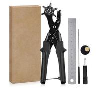 Foyscr Heavy Duty Rotary Leather Punch Plier - Multi-Size Hole Puncher for Belts, Crafts, Cards & Rubber,(Black)