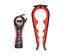 Foyscr Jar Opener,Bottle Opener, Ring Pull Can Opener Set, 5 in 1 Multifunctional Bottle Opener, Stainless Steel Metal for Weak Hands, Elderly and Arthritis (Black + Red).